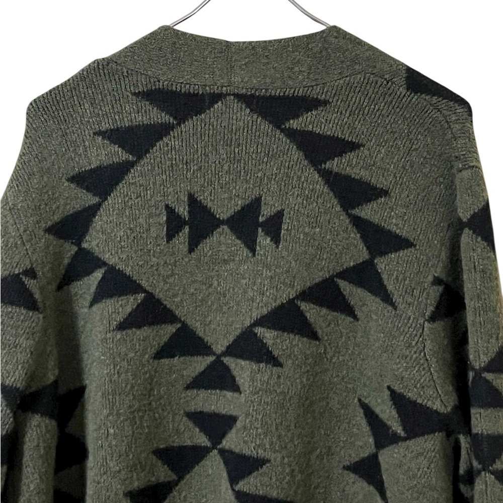 Frye geometric print Aztec green and black open front long line cardigan sweater - Picture 5 of 11